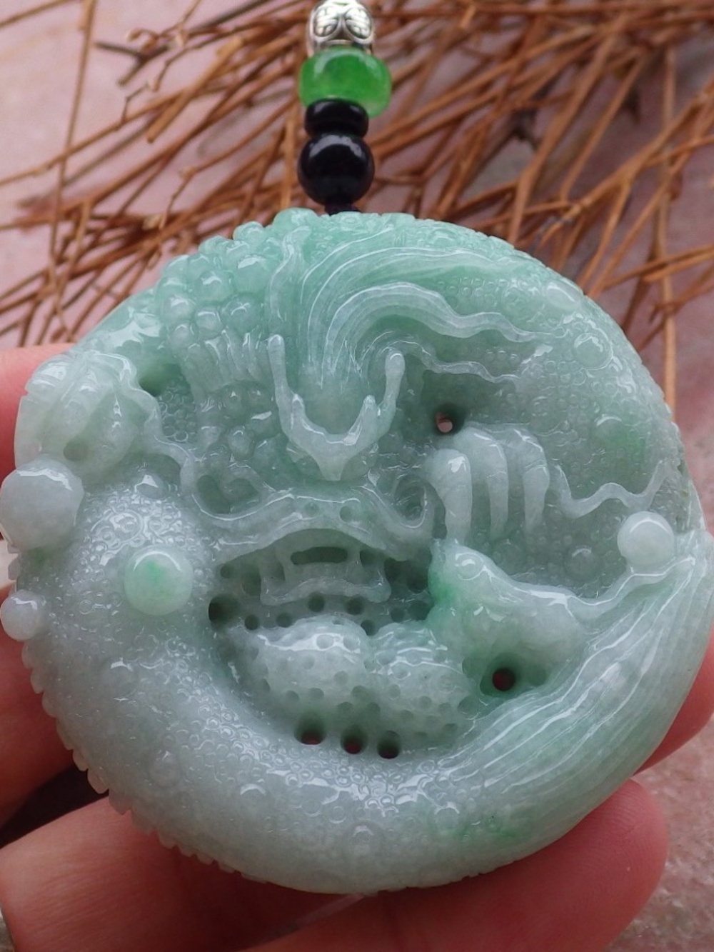 Certified Natural A Jade jadeite Dragon Mouse Rat Peanut Circle Pendant Necklace
